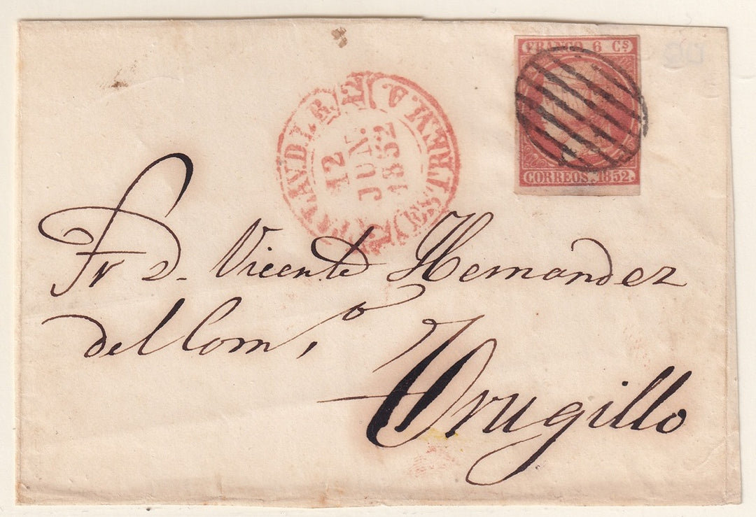 Spain 1852 Sc 12 letter front from/to Trujillo