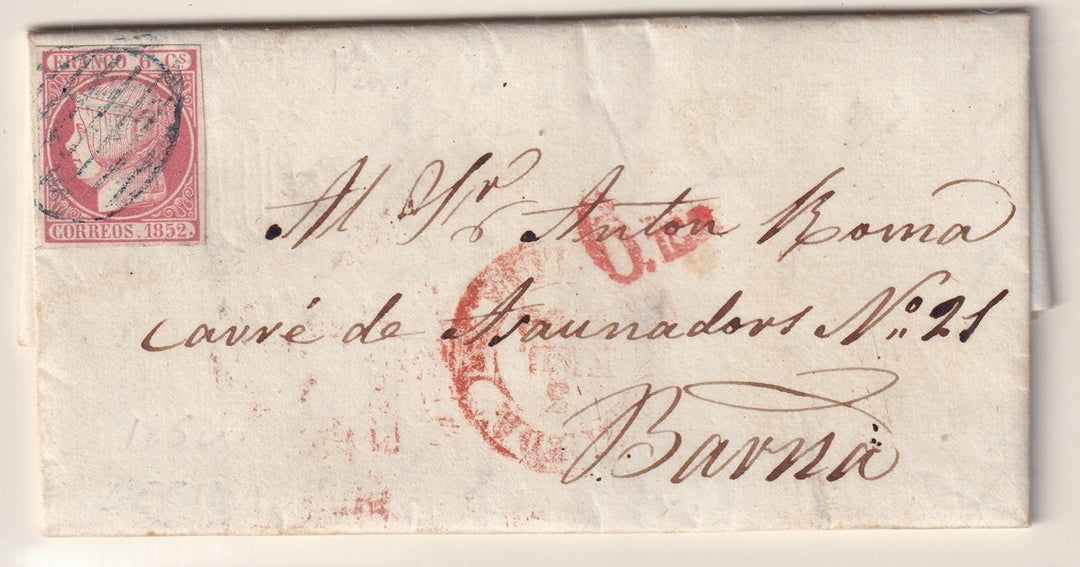 Spain 1852 Sc 12 folded letter from Lerida to Barna (Barcelona)