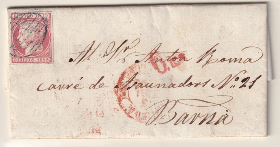 Spain 1852 Sc 12 folded letter from Lerida to Barna (Barcelona)