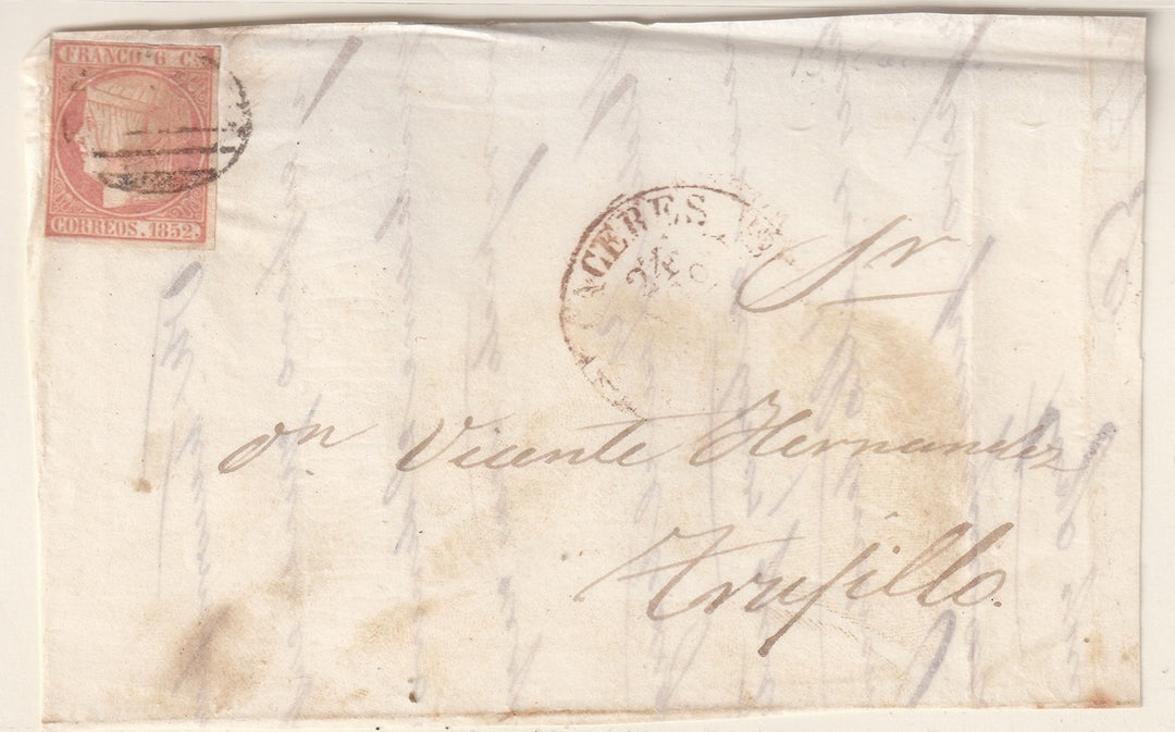 Spain 1852 Sc 12 letter front from Caceres to Trujillo