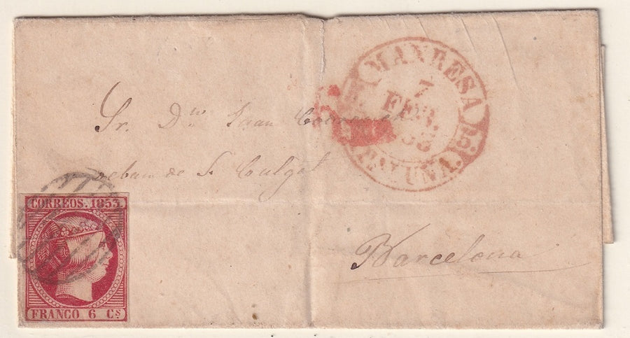 Spain 1853 Sc 19 folded letter from Manresa to Barcelona