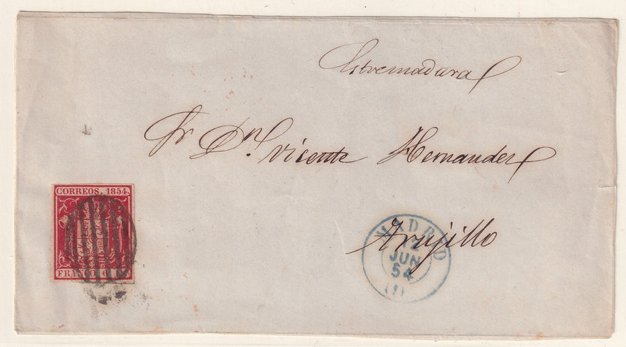 Spain 1854 Sc 26 letter front from Madrid to Trujillo