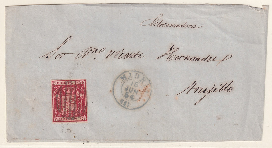 Spain 1854 Sc 26 letter front from Madrid to Trujillo