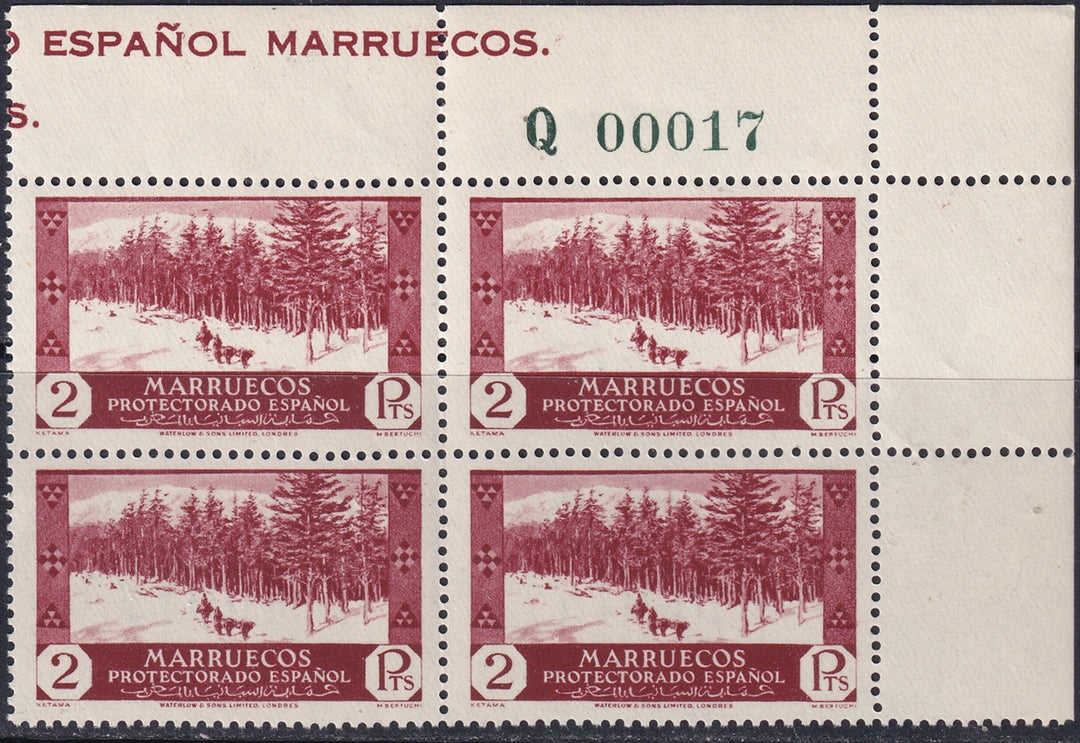 Spanish Morocco 1935 Sc 163 upper right corner block MNH**