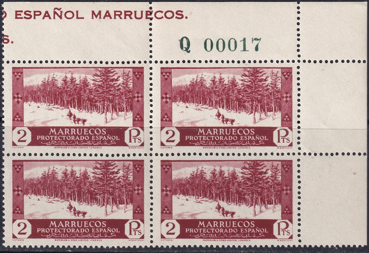 Spanish Morocco 1935 Sc 163 upper right corner block MNH**