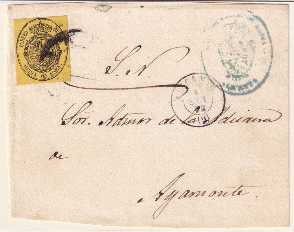 Spain 1862 Sc O5 official letter front Alicante to Ayamonte