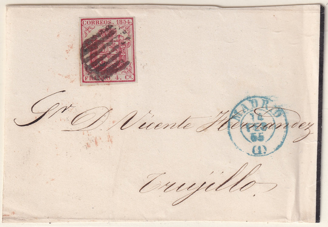 Spain 1855 Sc 32 letter front Madrid to Trujillo