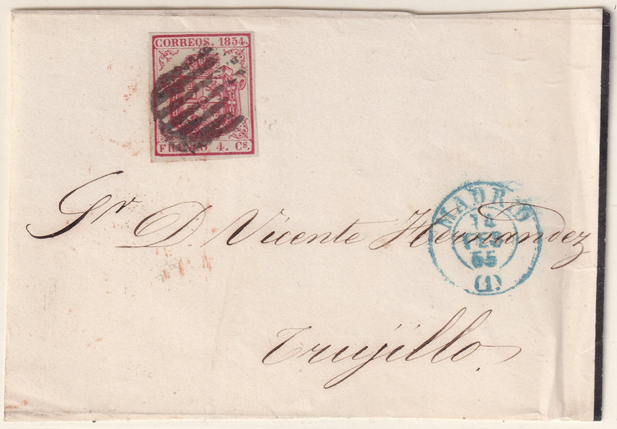 Spain 1855 Sc 32 letter front Madrid to Trujillo