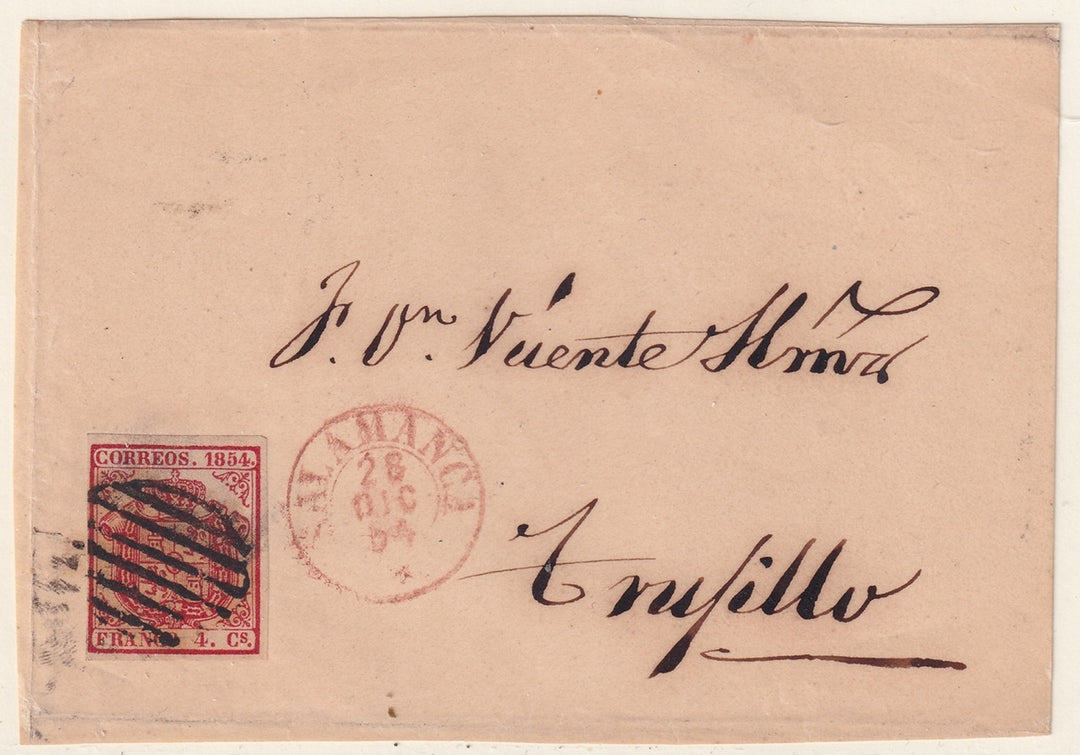Spain 1855 Sc 25 letter front Salamanca to Trujillo