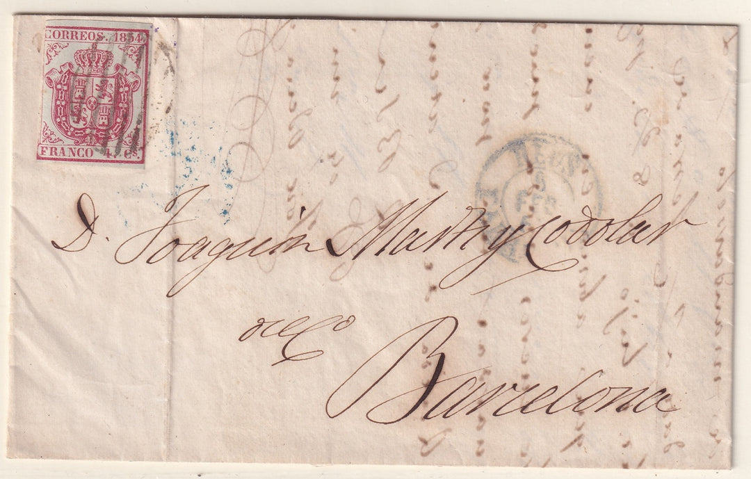 Spain 1855 Sc 32 folded letter Reus to Barcelona