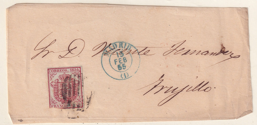 Spain 1855 Sc 32 letter front Madrid to Trujillo