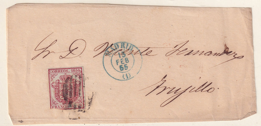 Spain 1855 Sc 32 letter front Madrid to Trujillo