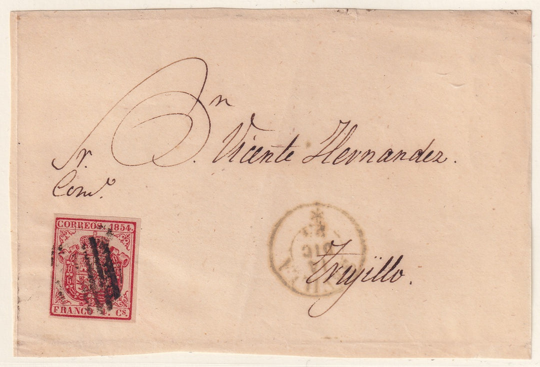 Spain 1854 Sc 25 letter front Sevilla to Trujillo