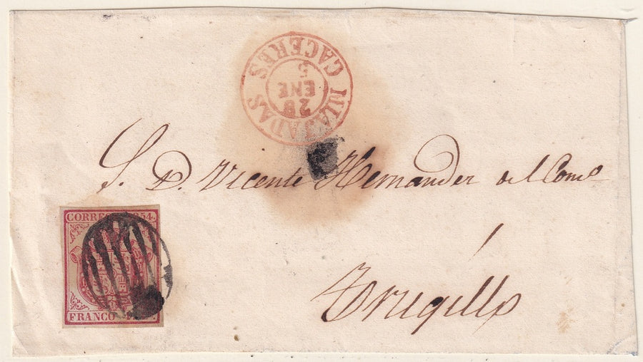 Spain 1855 Sc 25 letter front Miajades to Trujillo