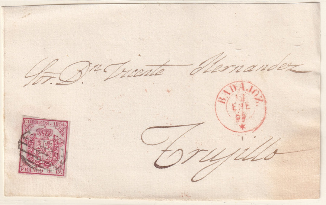 Spain 1855 Sc 32 letter front Badajoz to Trujillo
