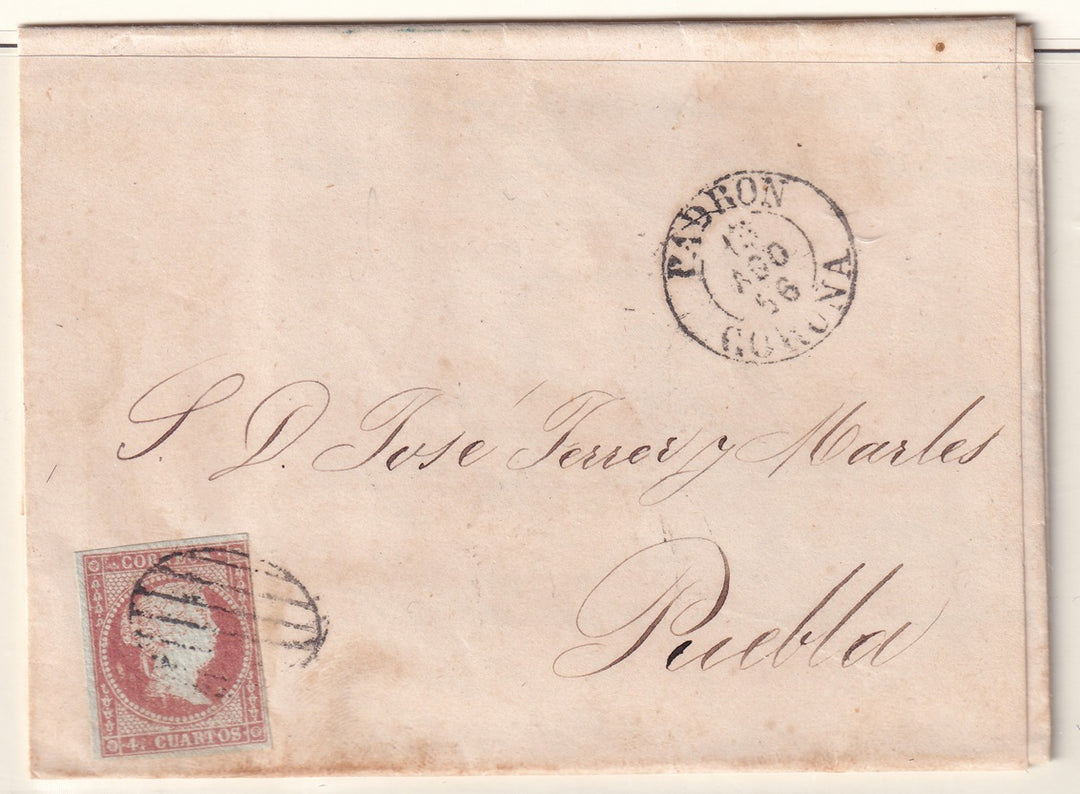 Spain 1856 Sc 37 folded letter Padron to Puebla (Noia)
