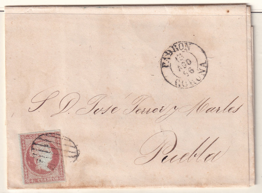 Spain 1856 Sc 37 folded letter Padron to Puebla (Noia)