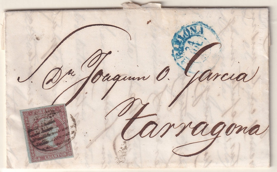 Spain 1856 Sc 37 folded letter Barcelona to Tarragona