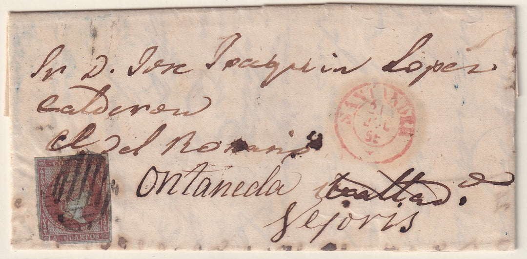 Spain 1855 Sc 37 folded letter Santander to Ontaneda