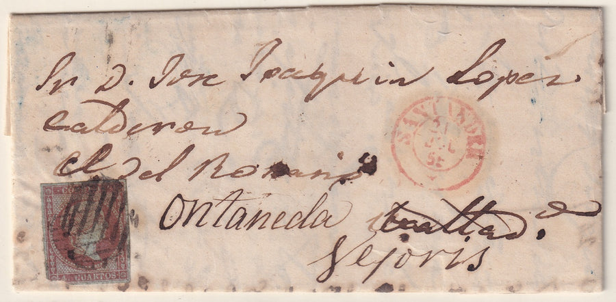 Spain 1855 Sc 37 folded letter Santander to Ontaneda