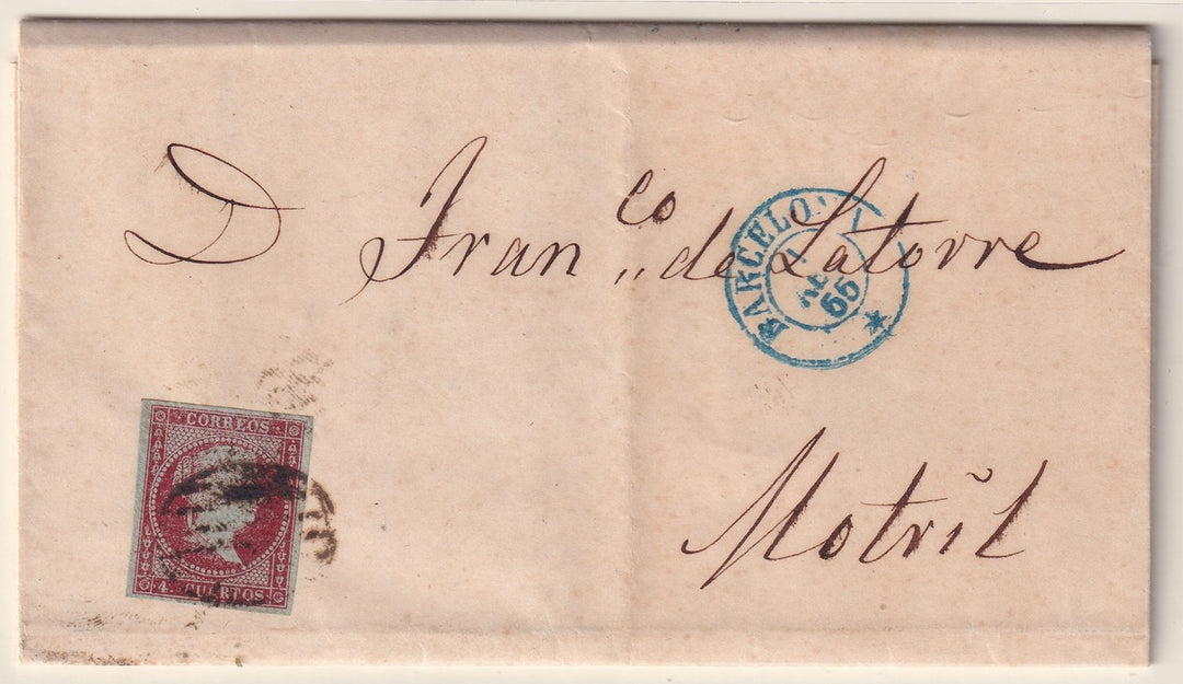 Spain 1855 Sc 37a folded letter Barcelona to Motril