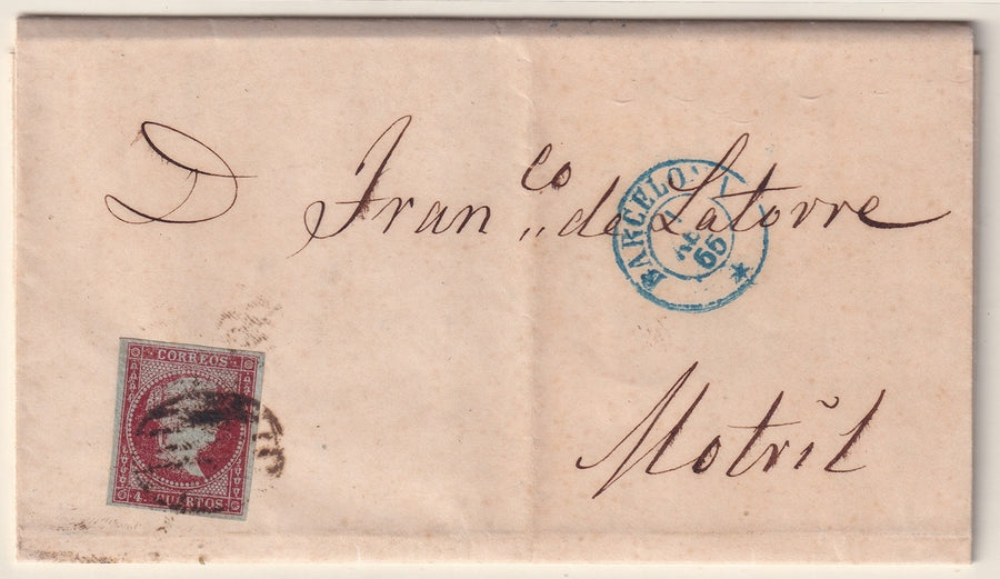 Spain 1855 Sc 37a folded letter Barcelona to Motril