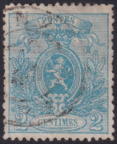 Belgium 1867 Sc 25 used damaged large thin