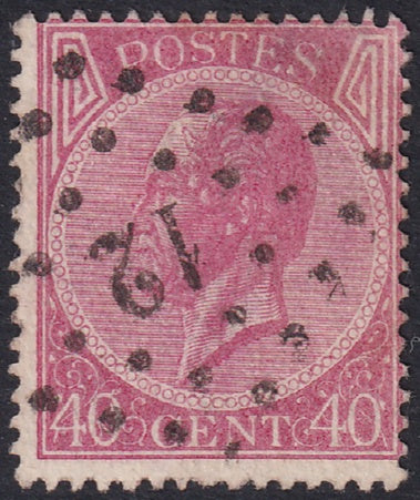 Belgium 1867 Sc 21 used "12" lozenge cancel thin at top