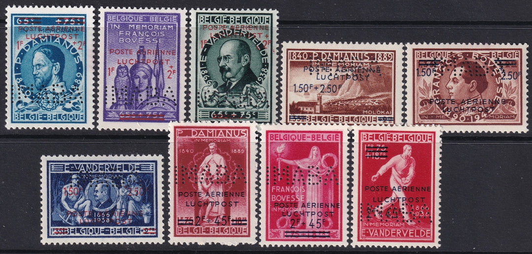 Belgium 1948 Sc CB4A-12A air post set MLH* private "IMABA" perfin