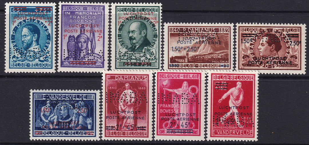 Belgium 1948 Sc CB4-12 air post set MLH* private "IMABA" perfin