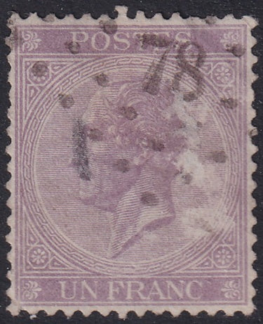Belgium 1865 Sc 17 used "78" (Châtelineau) lozenge cancel surface damage