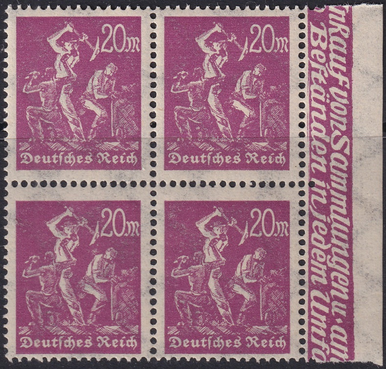 Germany 1923 Sc 224a right margin block MNH**