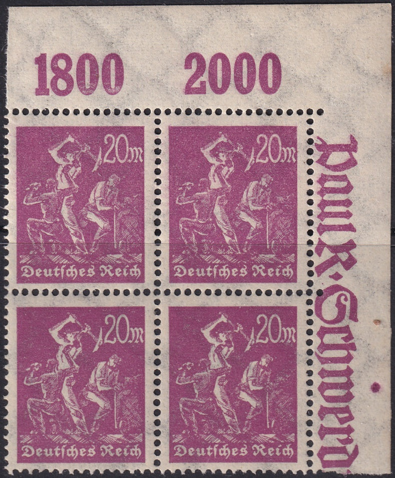 Germany 1923 Sc 224a upper right corner block MNH**