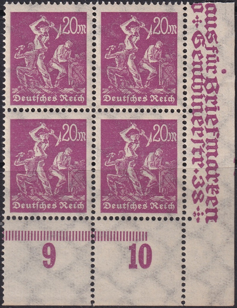 Germany 1923 Sc 224a lower right corner block MNH**