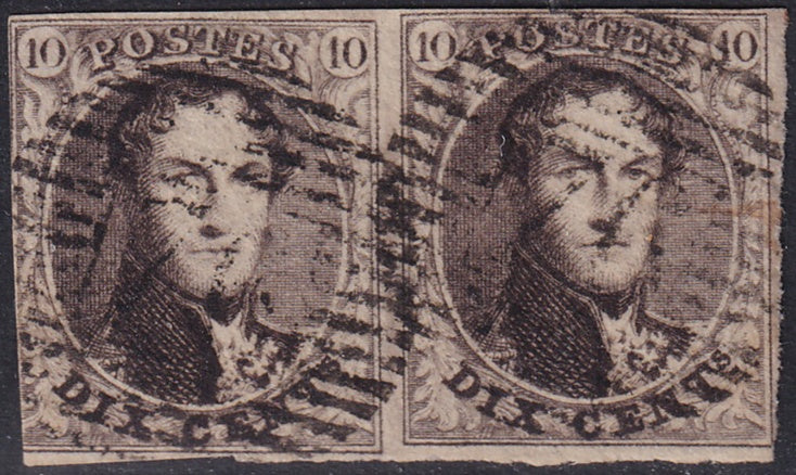 Belgium 1851 Sc 6 pair used"76" (Louvain) bar cancel