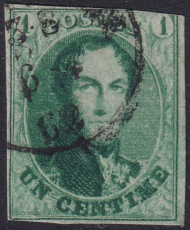 Belgium 1861 Sc 9 used date cancel