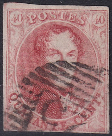 Belgium 1858 Sc 12b used "45" (Gand) bar cancel repaired thin