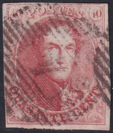 Belgium 1861 Sc 12 used "4" (Anvers) bar cancel small repaired thin