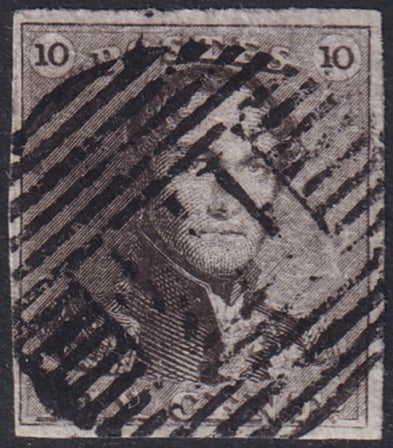 Belgium 1849 Sc 1 used "114" (Termonde) bar cancel