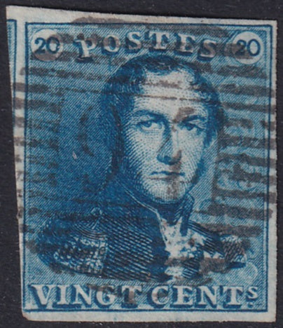 Belgium 1849 Sc 2 used "94" (Peruwelz) bar cancel
