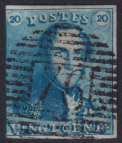 Belgium 1849 Sc 2 used "76" (Louvain) bar cancel