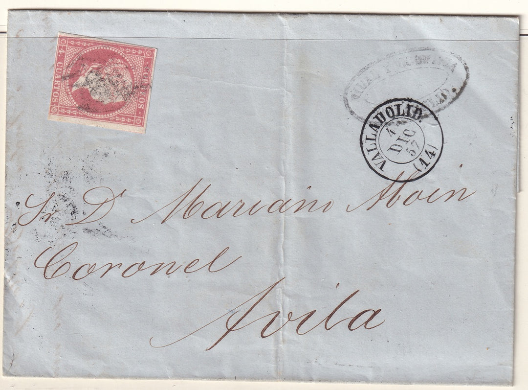 Spain 1857 Sc 45 folded letter Vallodolid to Avila