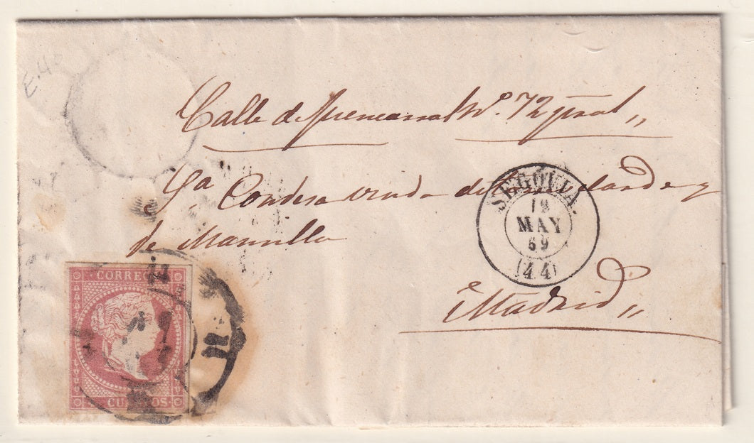 Spain 1859 Sc 45 folded letter Segovia to Madrid
