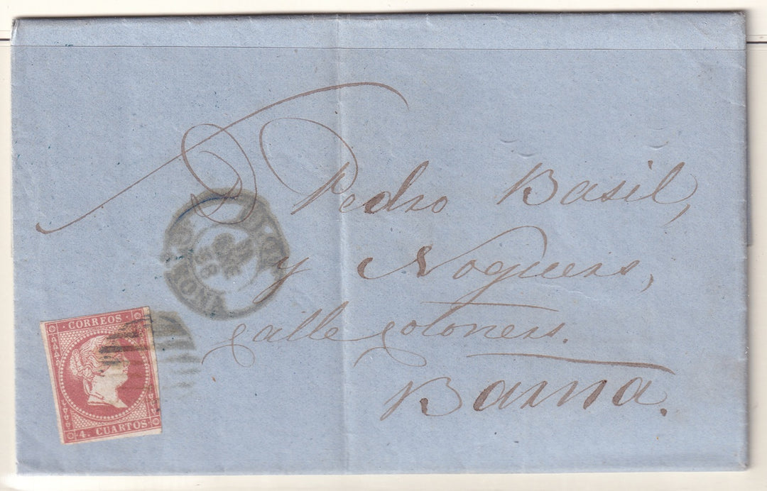 Spain 1858 Sc 45 folded letter Olot to Barcelona