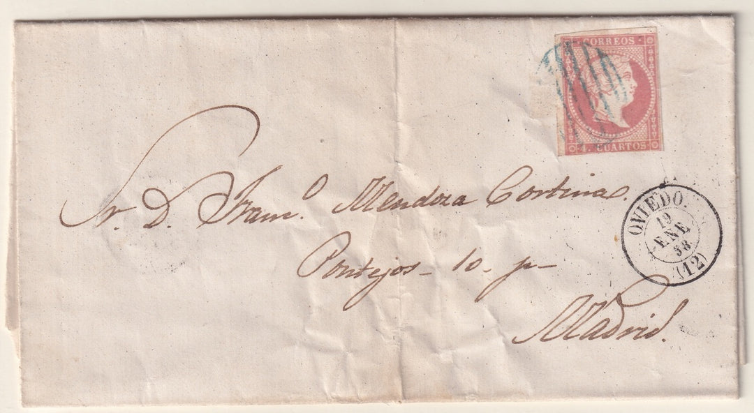 Spain 1858 Sc 45 folded letter Oviedo to Madrid