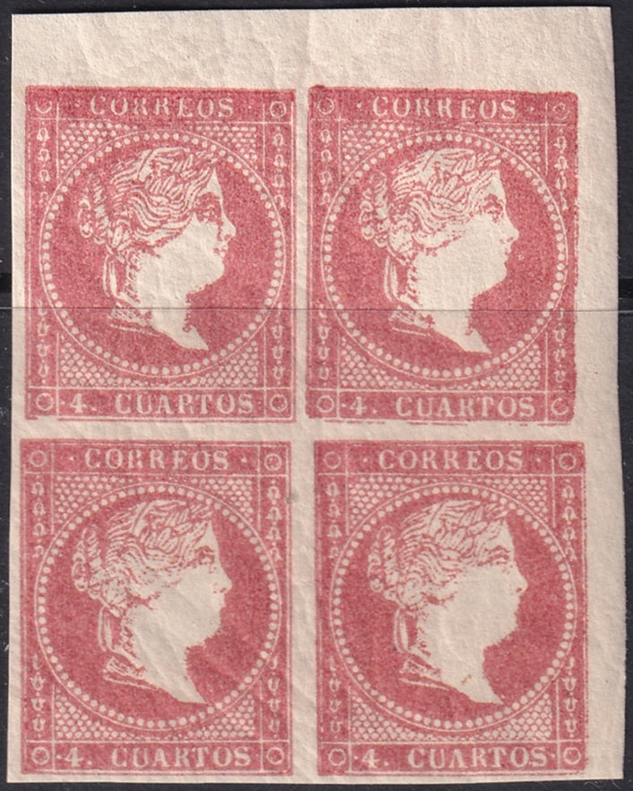 Spain 1856 Sc 45 upper right block MNH** gum crazing