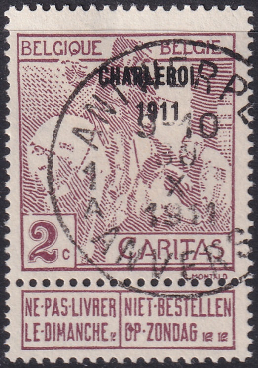 Belgium 1911 Sc B18 used "Antwerpen" cancel "dot in O" variety