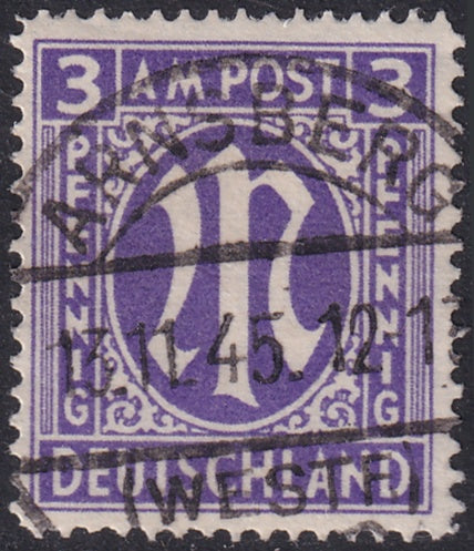 Germany 1945 Sc 3N2b AMG used "Arnsberg" cancel
