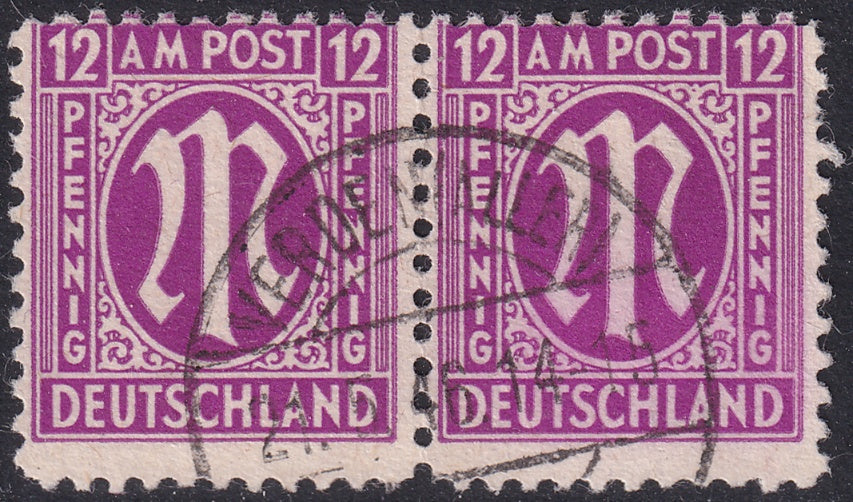 Germany 1945 Sc 3N8a AMG pair used double printed "Verden (Aller)" cancel