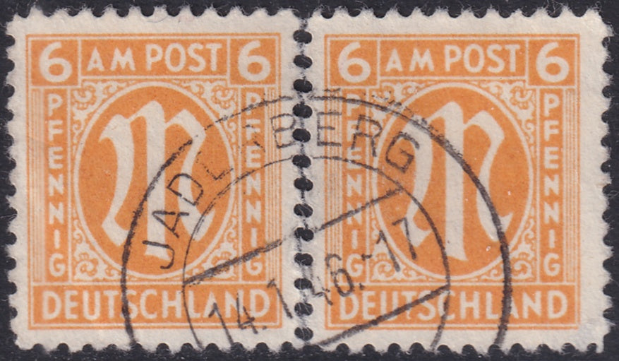 Germany 1945 Sc 3N5a AMG separated pair used "Jaderberg" cancel